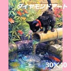 【A1421】ダイヤモンドアート　30×40cmラウンド　鯉と黒猫