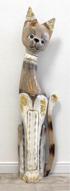 ネコのアンティーク木彫り置物