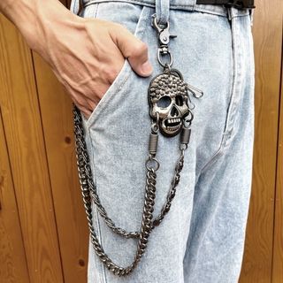 【再入荷】ウォレットチェーン　スマホ　シルバー　髑髏　パンク　アメカジ　メタル　