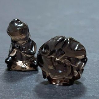 ミニ大仏＆牡丹花 2個セット スモーキークォーツ 貫通 天然石