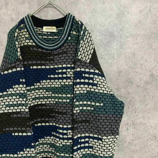 90S vintage 総柄ニット　ウール　メンズ　古着　個性派　奇抜　B4