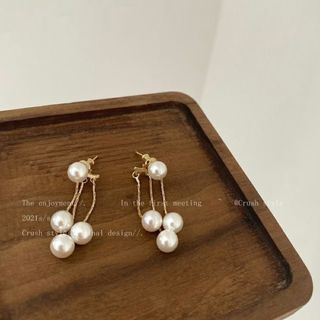 上品 ゴールド パール ロング ピアス フォーマル シンプル 韓国 デート 
